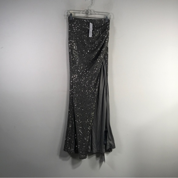 ASOS High Side Slit Sequin Maxi Skirt, Women's Size 2 - Charcoal Silver - Picture 1 of 8